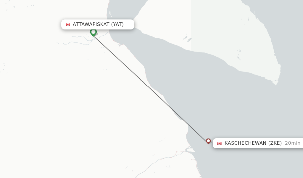 Flights from Attawapiskat to Kaschechewan route map
