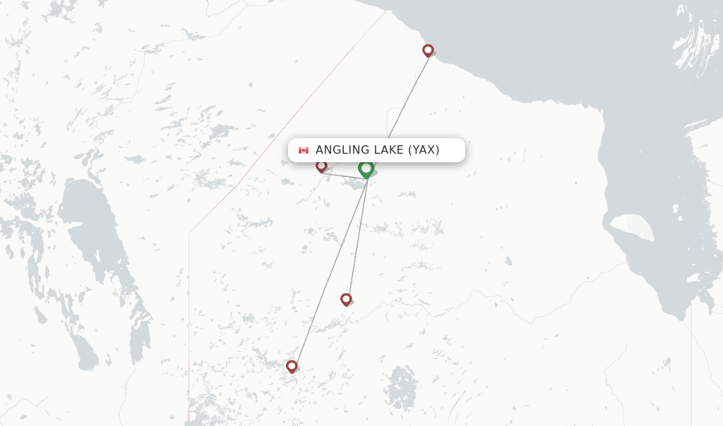 Route map with flights from Angling Lake with Wasaya Airways