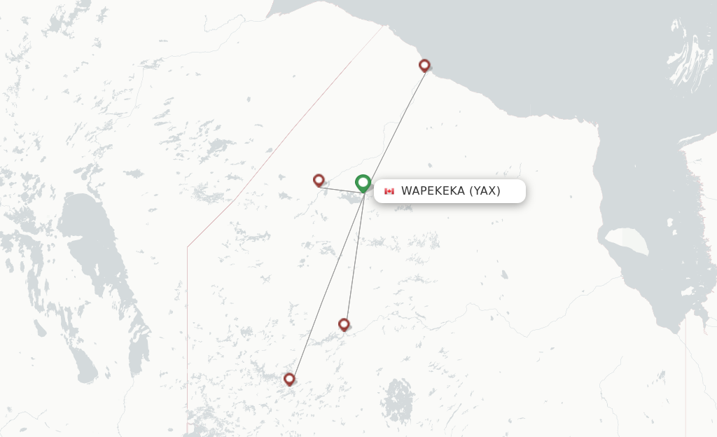 Route map with flights from Wapekeka with Wasaya Airways