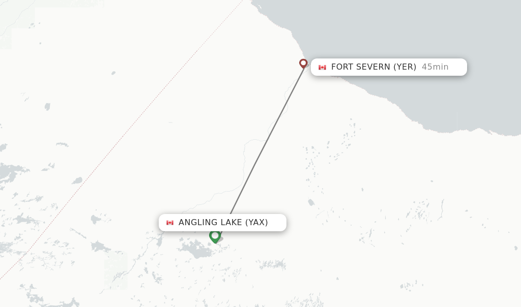 Flights from Angling Lake to Fort Severn route map