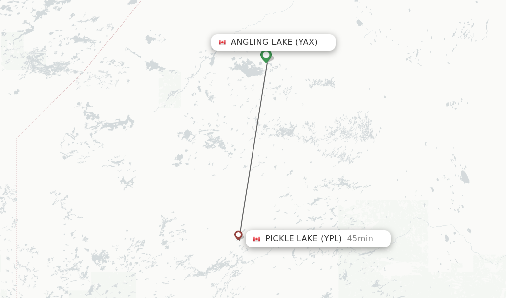 Flights from Angling Lake to Pickle Lake route map