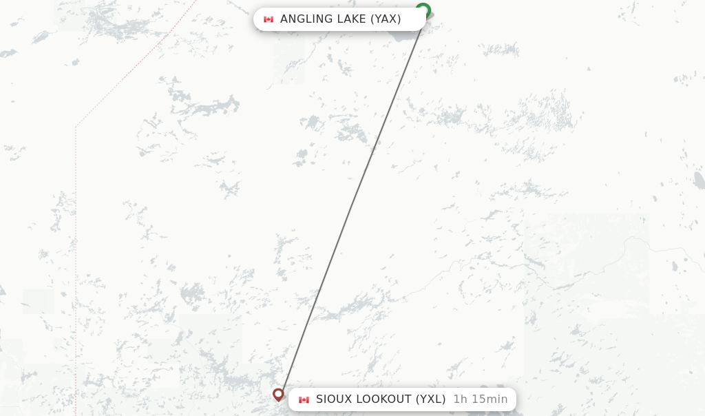 Flights from Angling Lake to Sioux Lookout route map