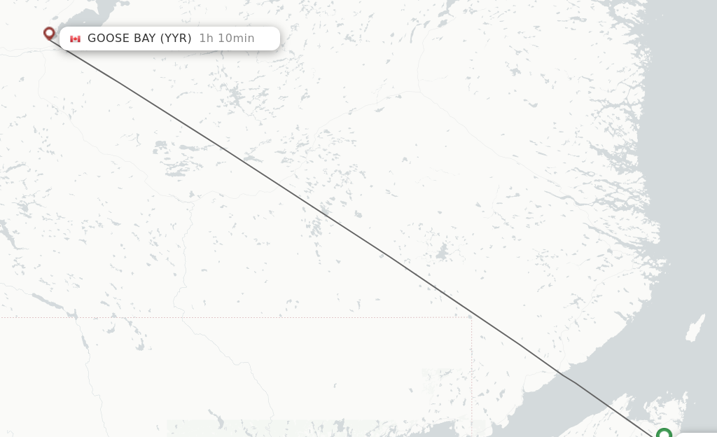Flights from Saint Anthony to Goose Bay route map