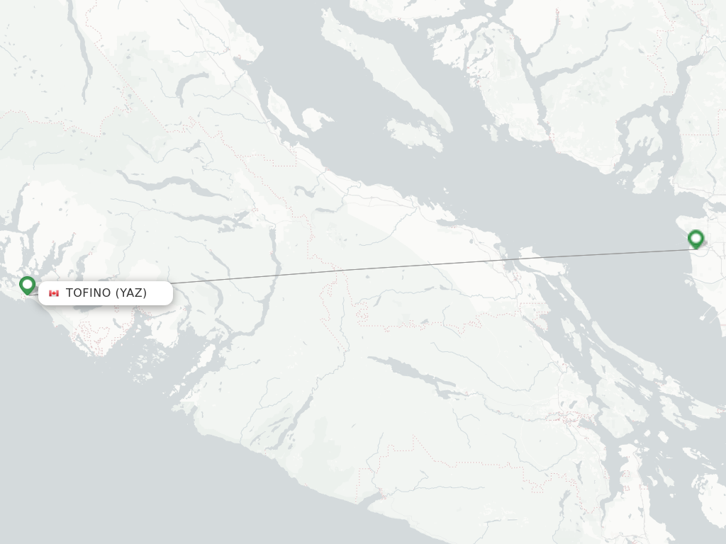 Flights from Tofino to Victoria route map