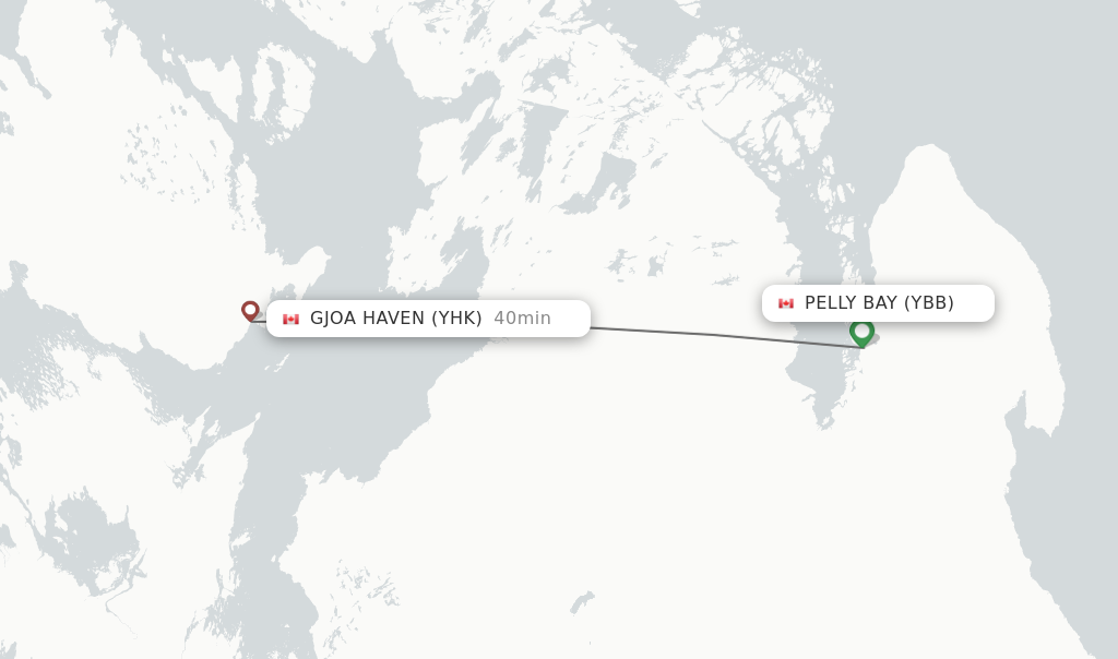 Flights from Pelly Bay to Gjoa Haven route map