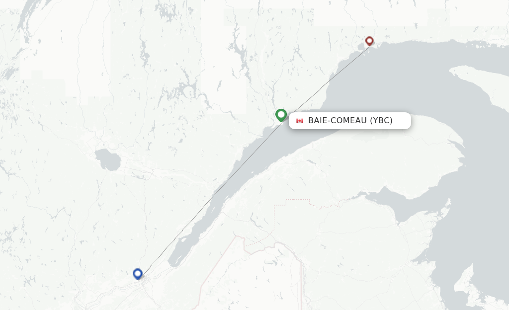 Route map with flights from Baie Comeau with Air Liaison