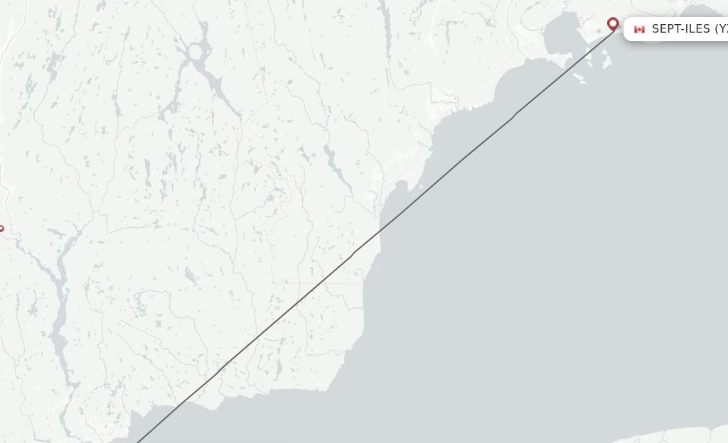 Flights from Baie Comeau to Sept-Iles route map