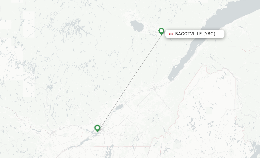 Route map with flights from Bagotville with Air Canada