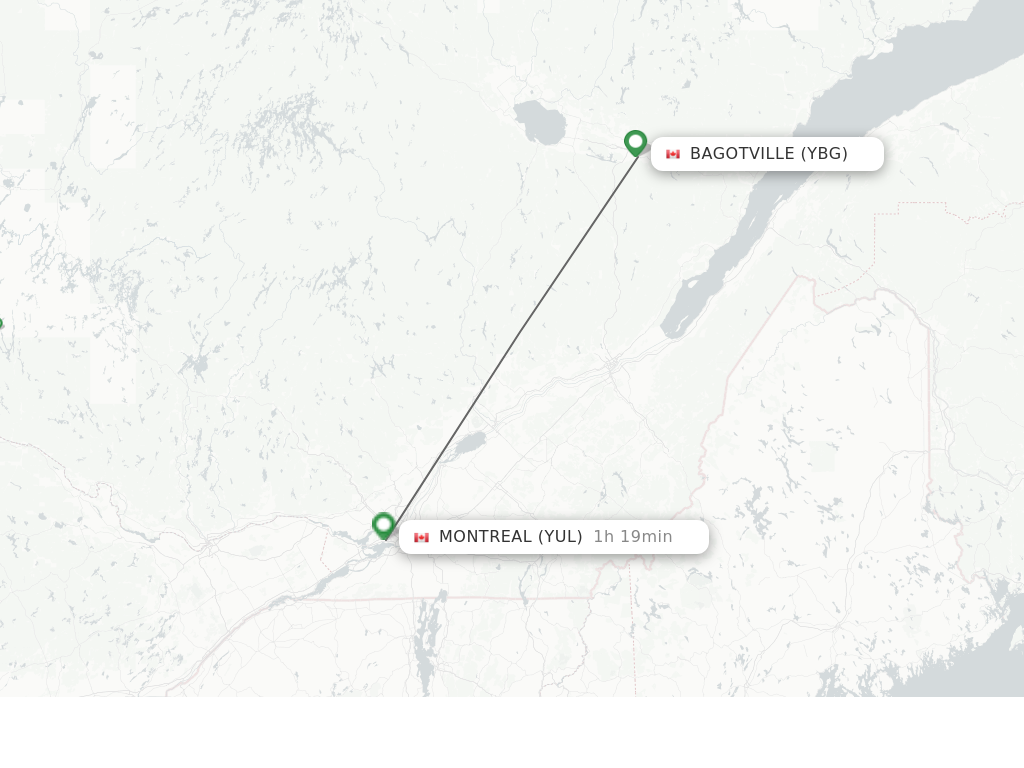 Flights from Bagotville to Montreal route map