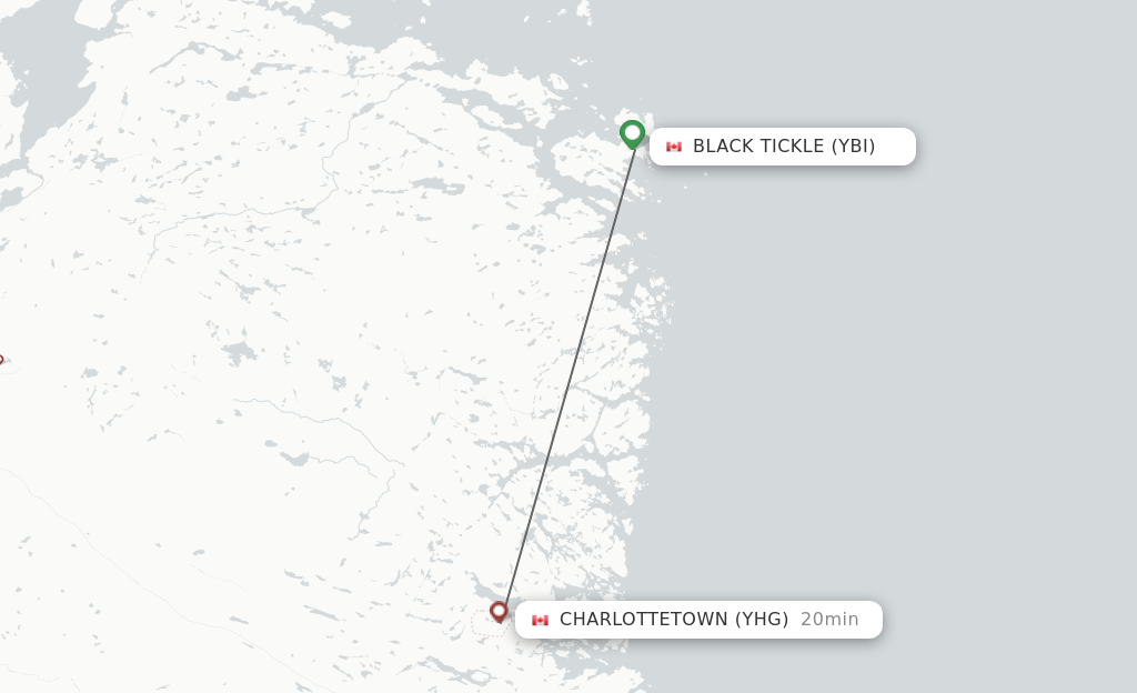 Flights from Black Tickle to Charlottetown route map