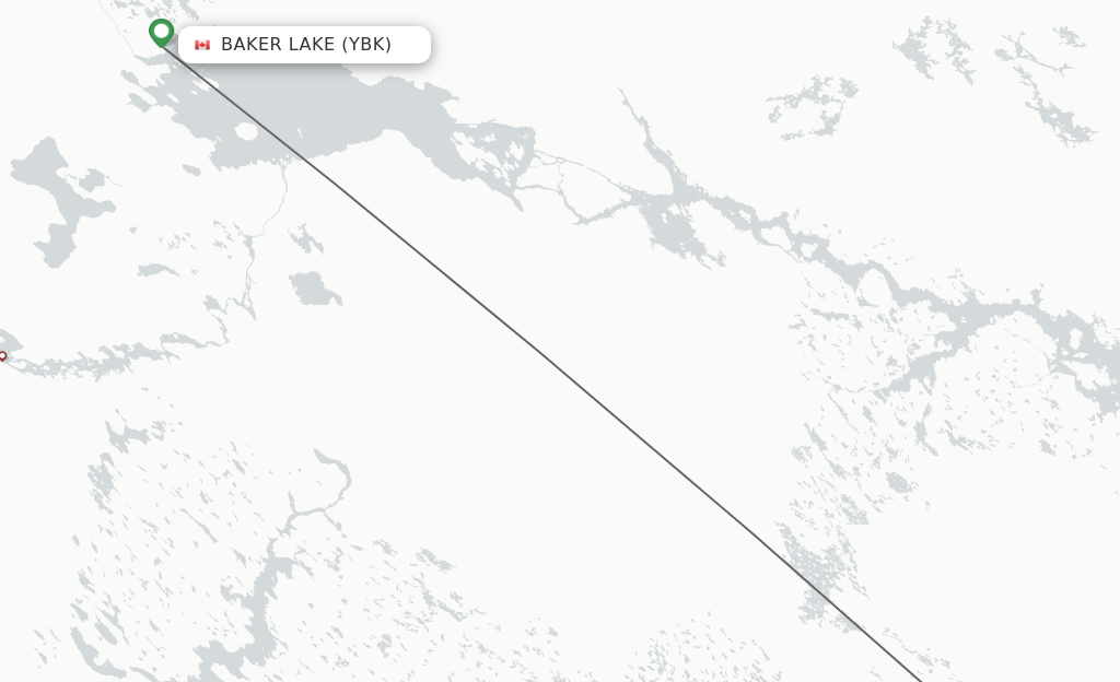 Flights from Baker Lake to Rankin Inlet route map