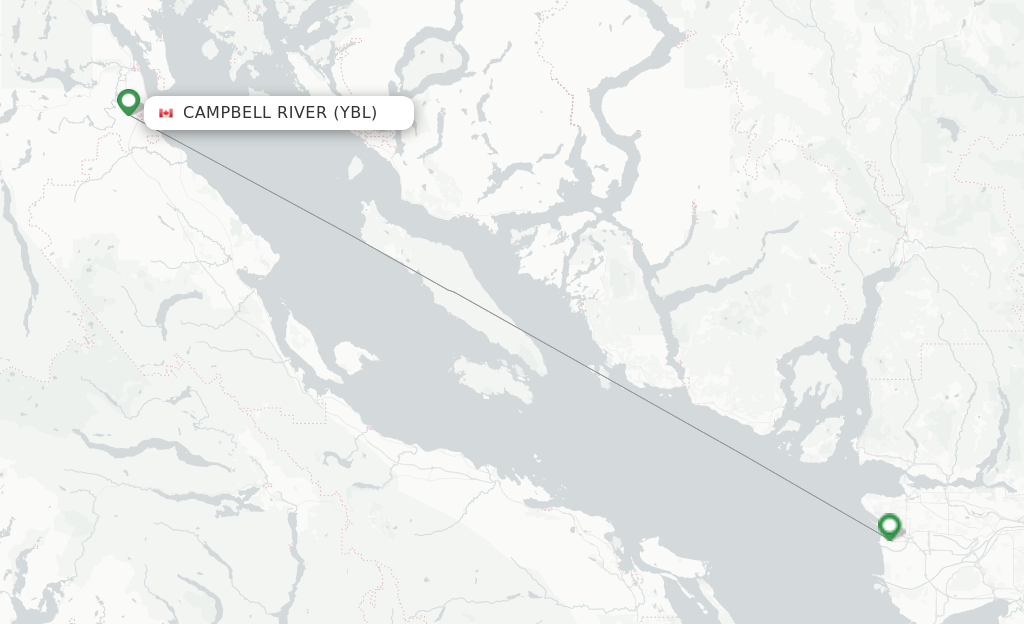 Route map with flights from Campbell River with Pacific Coastal Airlines