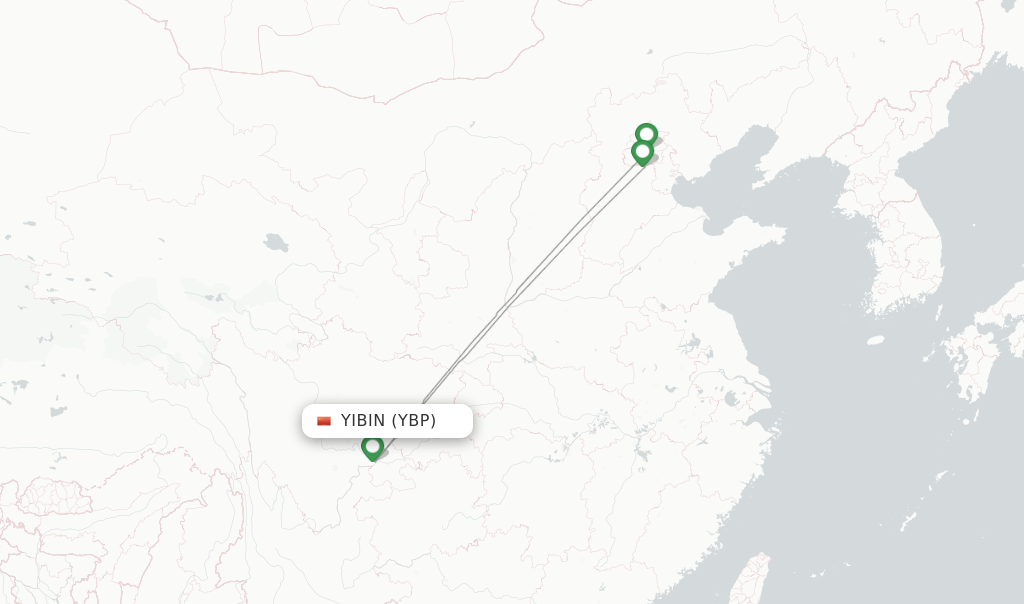 Route map with flights from Yibin with Air China