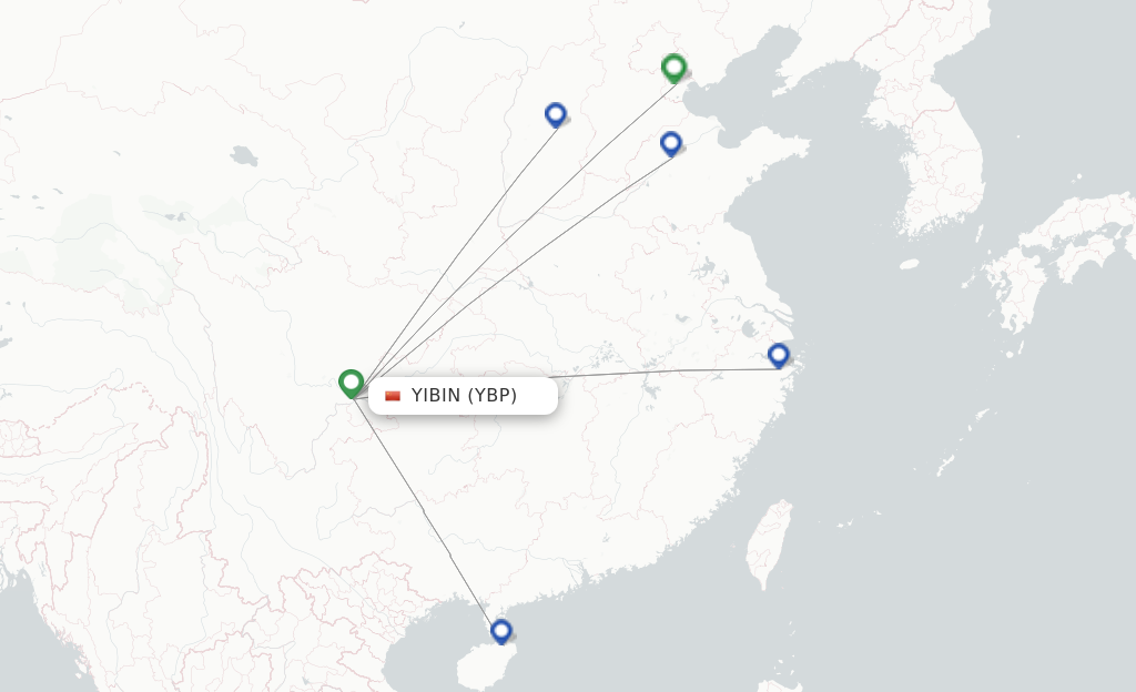 Route map with flights from Yibin with Colorful GuiZhou Airlines