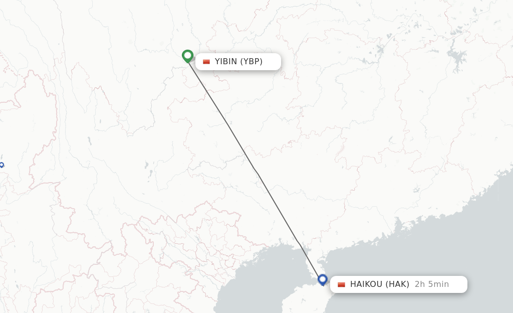 Flights from Yibin to Haikou route map