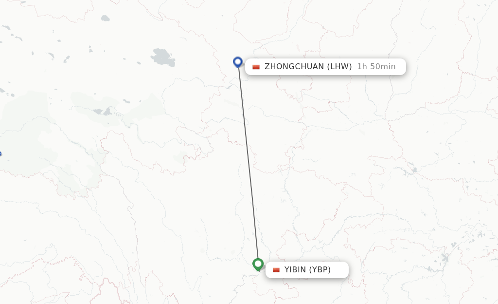 Flights from Yibin to Lanzhou route map