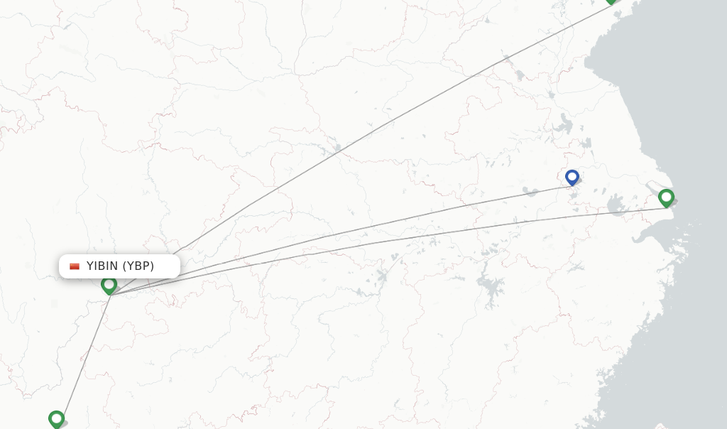 Route map with flights from Yibin with China Eastern