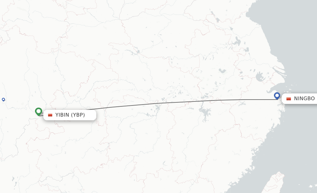 Flights from Yibin to Ningbo route map