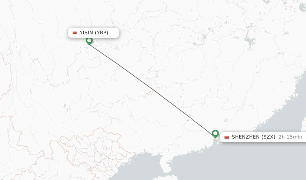 Flights from Yibin to Shenzhen route map