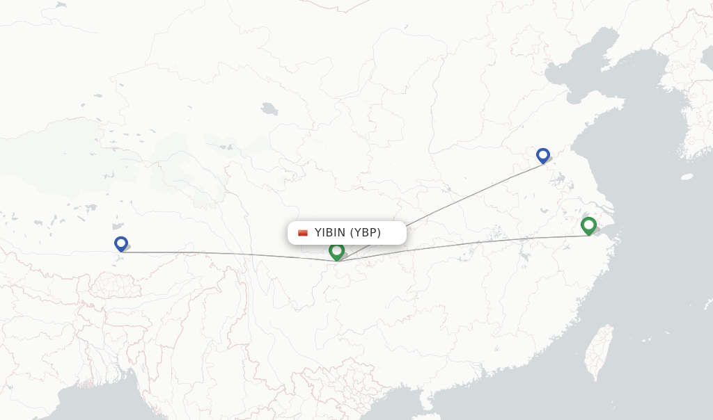 Route map with flights from Yibin with Tibet Airlines