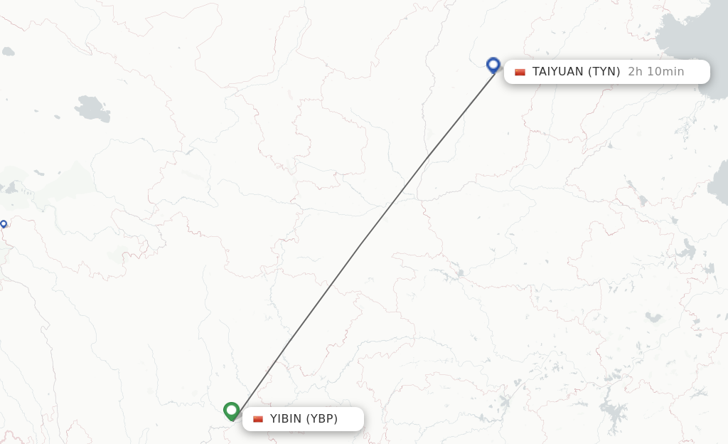 Flights from Yibin to Taiyuan route map