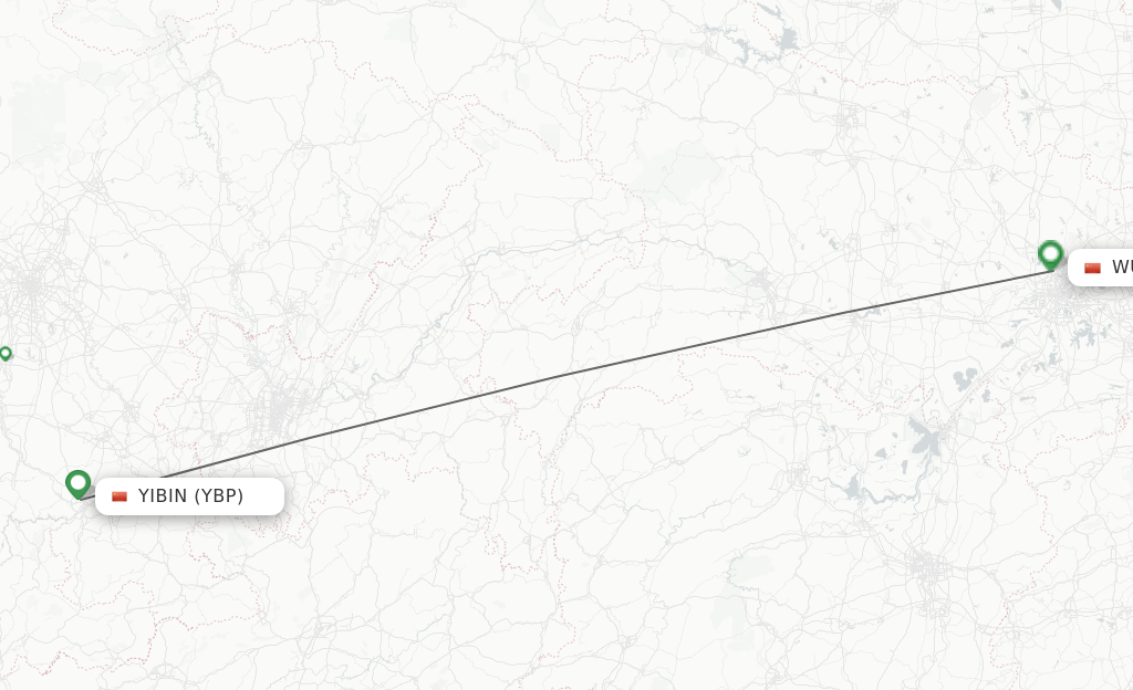 Flights from Yibin to Wuhan route map