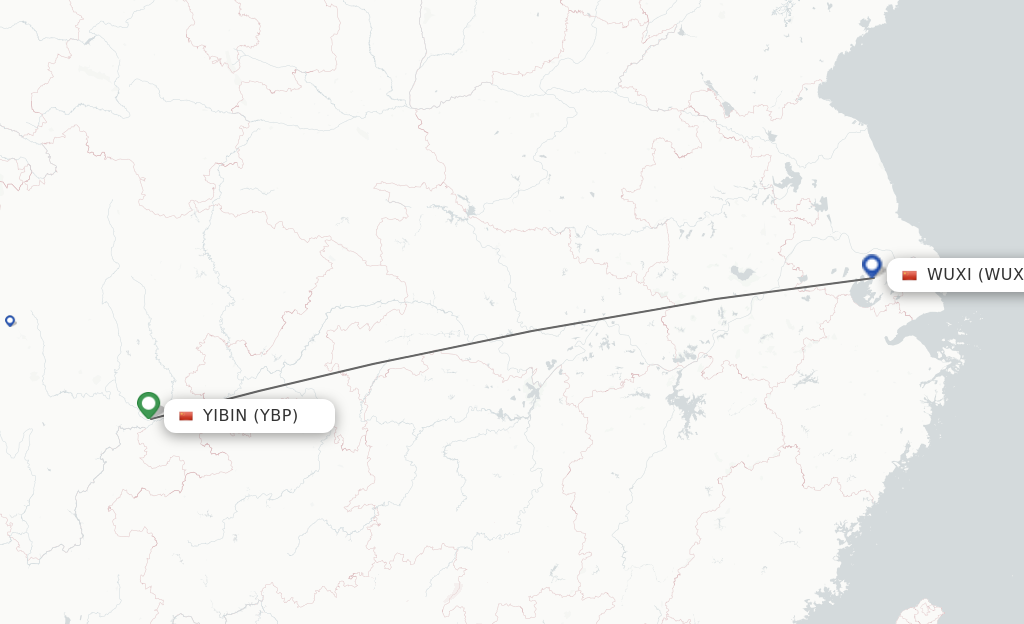 Flights from Yibin to Wuxi route map
