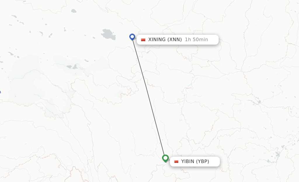 Flights from Yibin to Xining route map