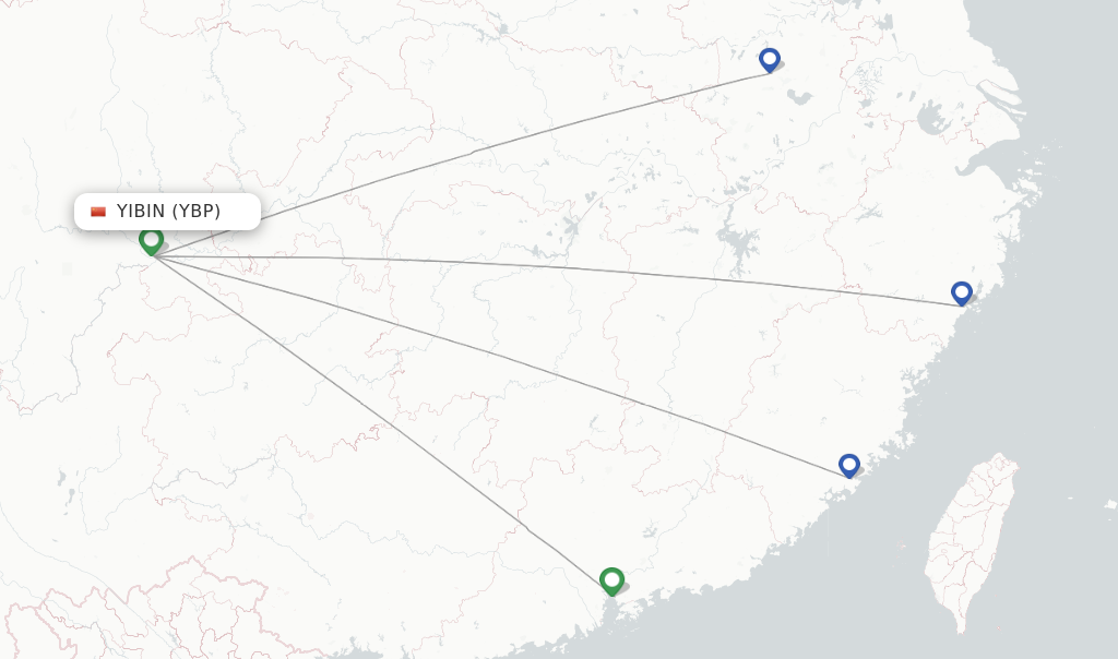 Route map with flights from Yibin with Shenzhen Airlines