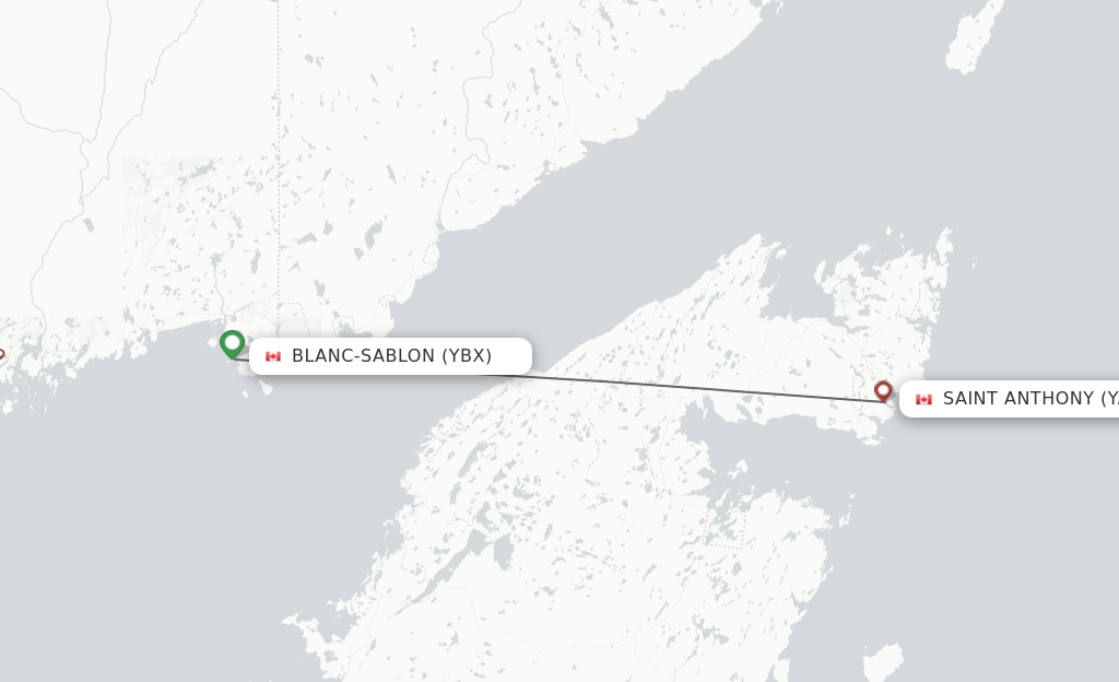 Flights from Blanc-Sablon to Saint Anthony route map