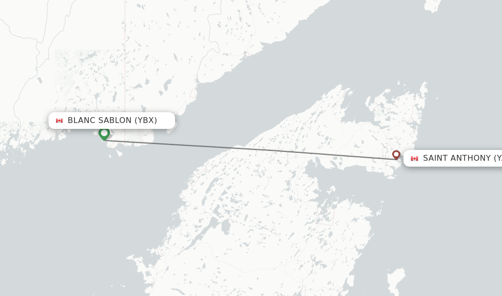Flights from Blanc Sablon to Saint Anthony route map