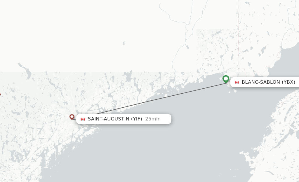 Flights from Blanc-Sablon to Saint-Augustin route map