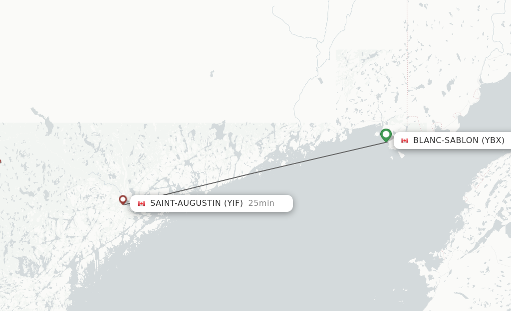 Flights from Blanc Sablon to Pakuashipi route map