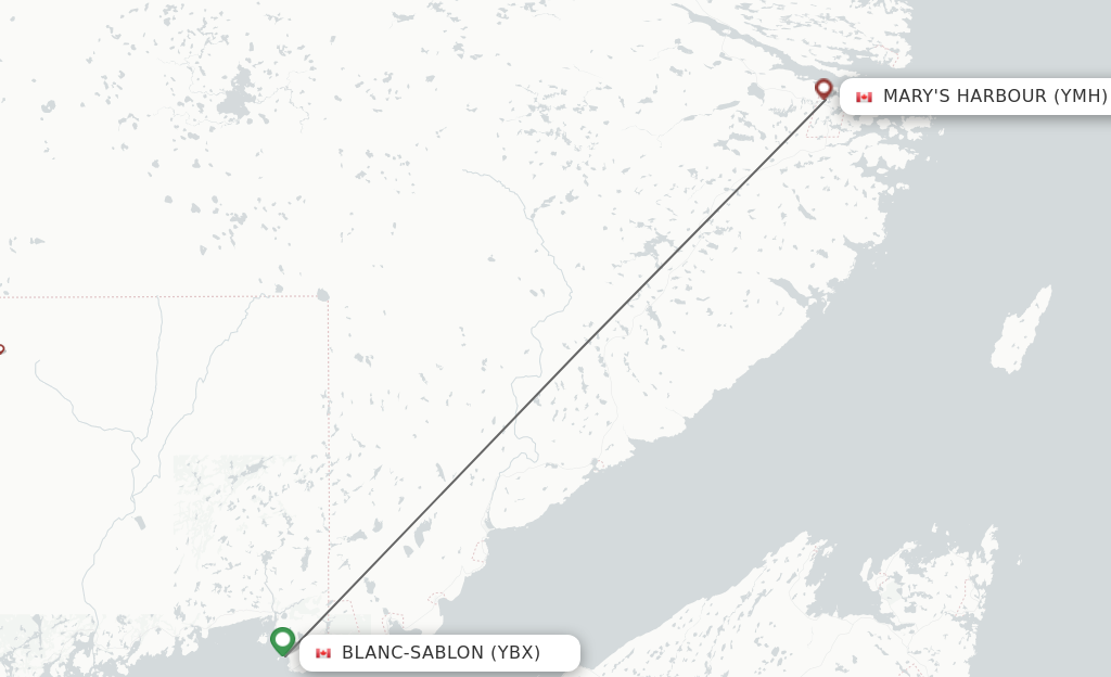 Flights from Blanc Sablon to Mary's Harbour route map