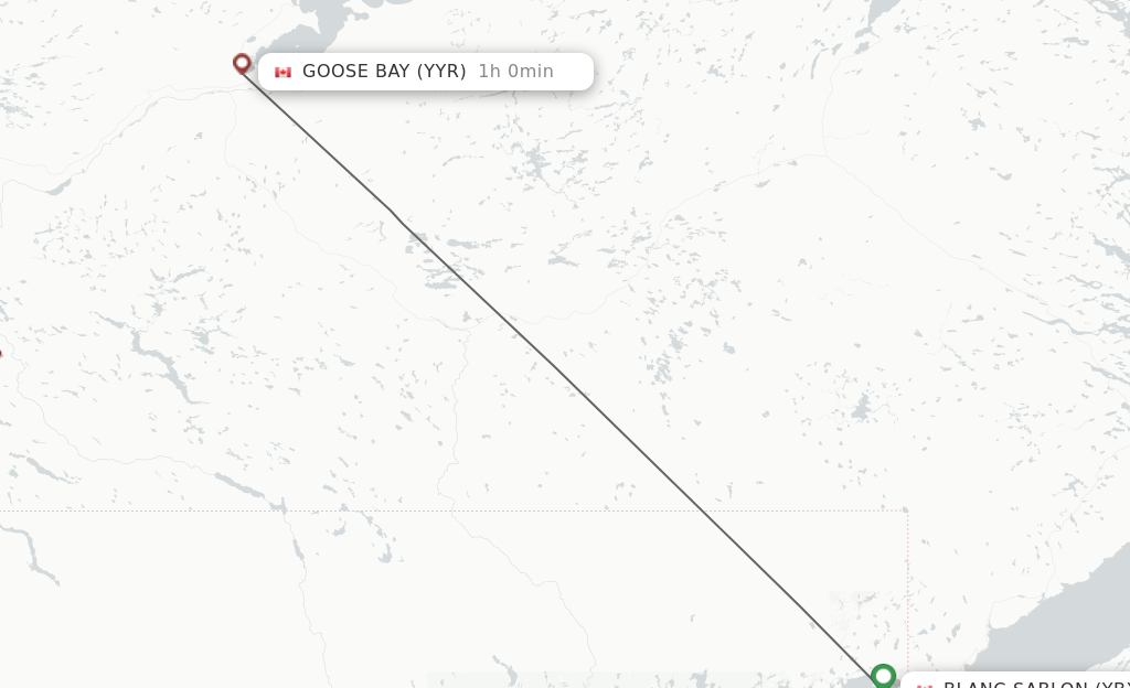 Flights from Blanc-Sablon to Goose Bay route map