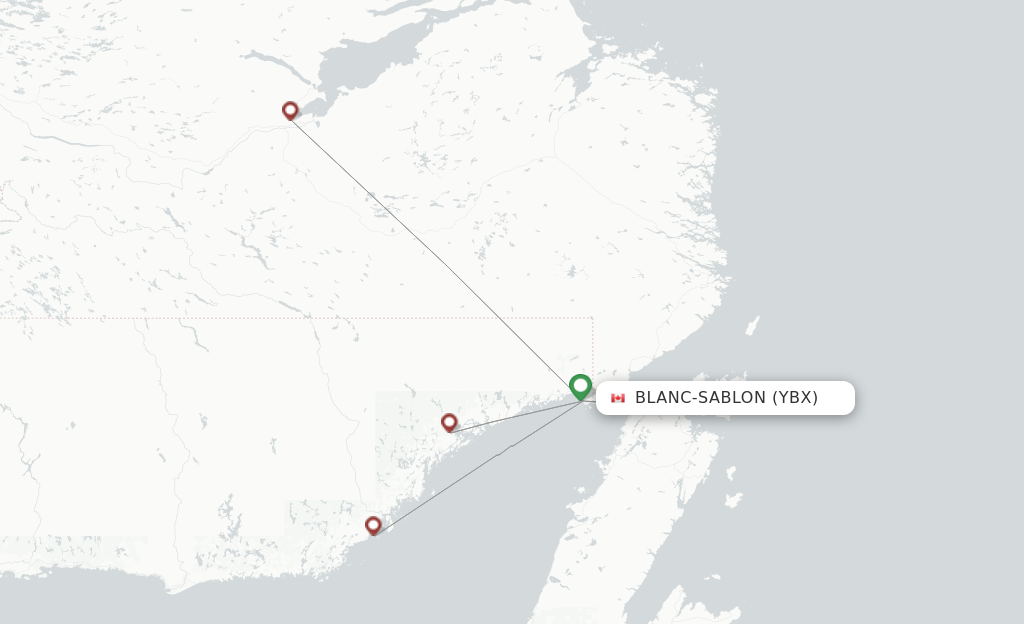 Flights from Blanc-Sablon to Deer Lake route map