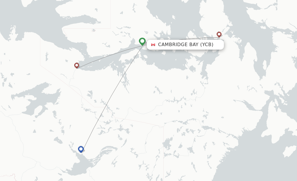 Route map with flights from Cambridge Bay with Canadian North