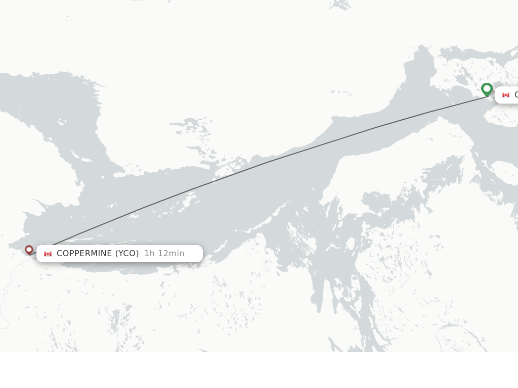 Flights from Cambridge Bay to Coppermine route map