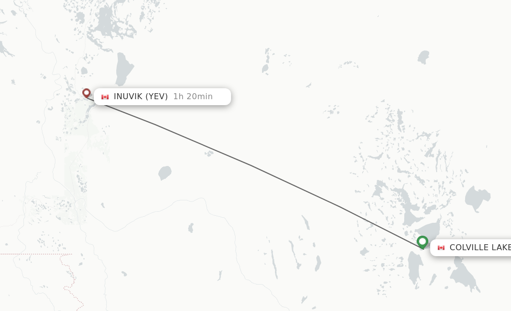 Flights from Colville Lake to Inuvik route map