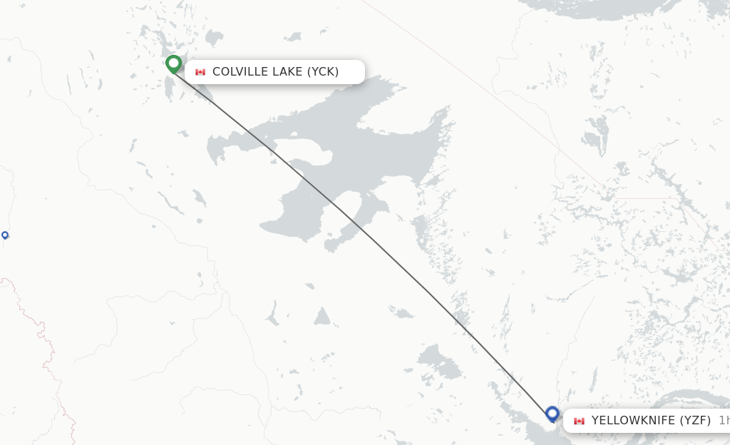 Flights from Colville Lake to Yellowknife route map