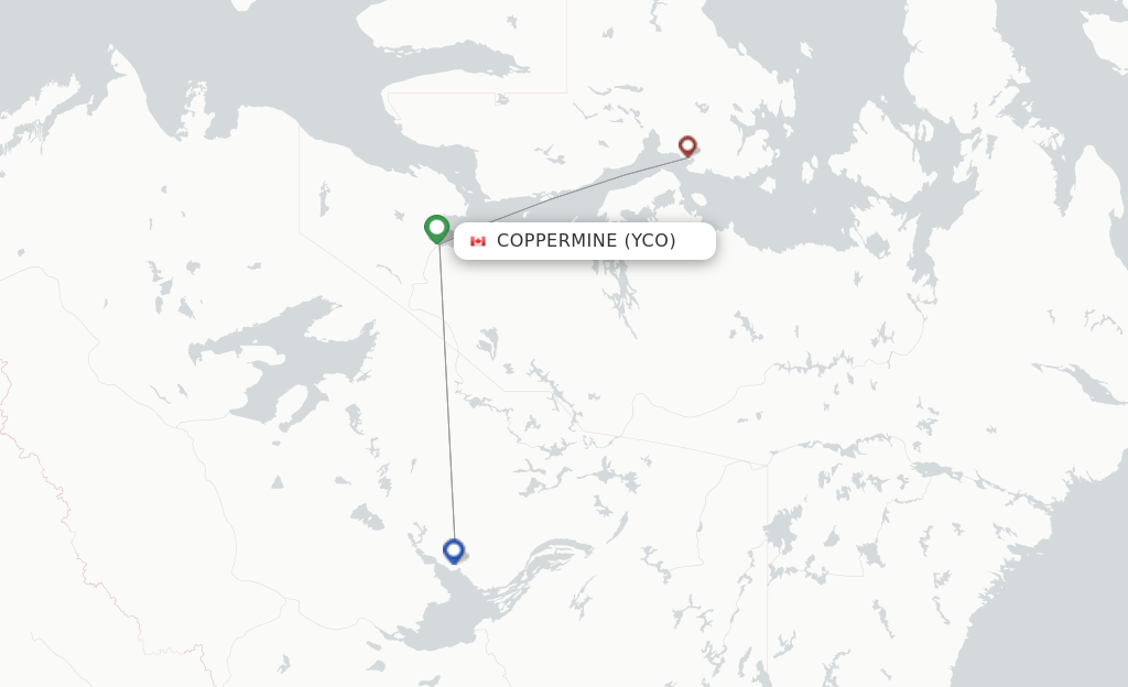 Route map with flights from Kugluktuk/Coppermine with Canadian North