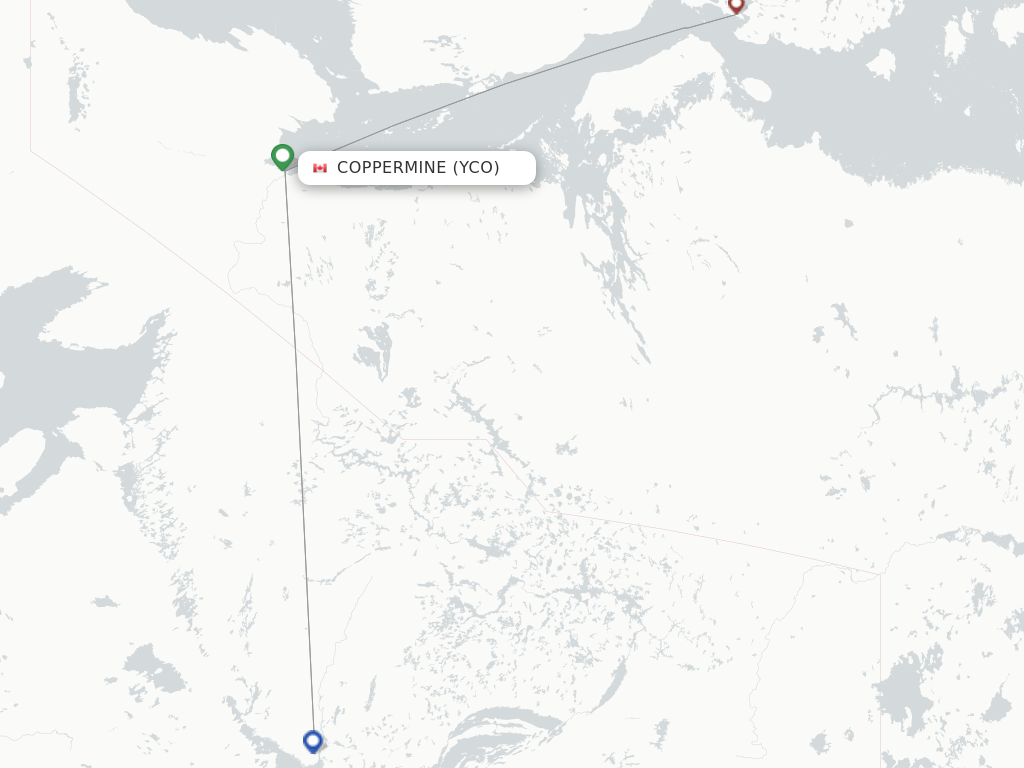 Flights from Kugluktuk/Coppermine to Ulukhaktok route map