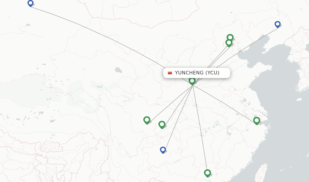 Route map with flights from Yuncheng with Air China