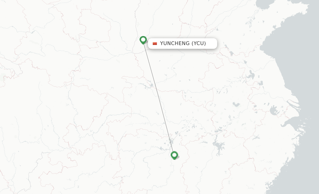 Route map with flights from Yuncheng with Kunming Airlines