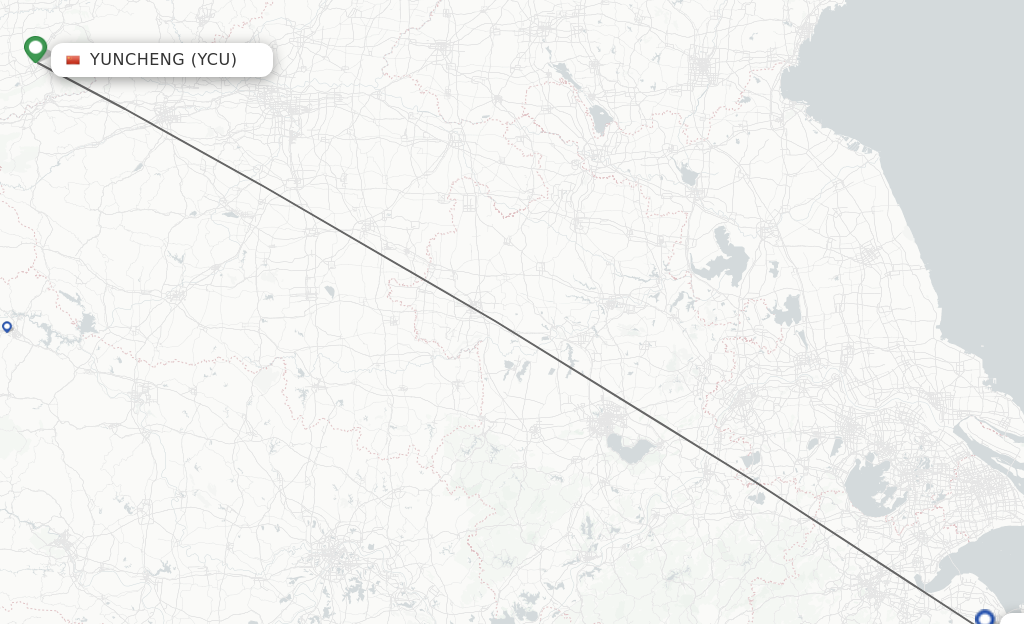 Flights from Yuncheng to Ningbo route map