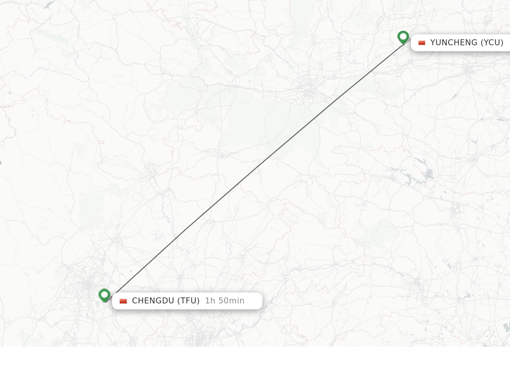 Flights from Yuncheng to Chengdu route map