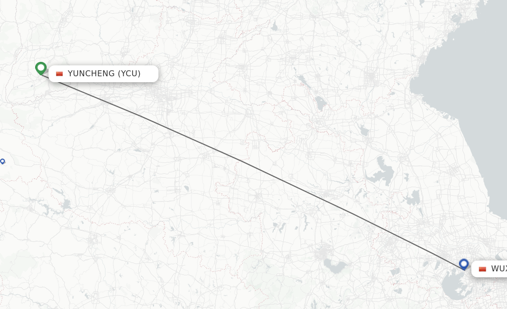 Flights from Yuncheng to Wuxi route map