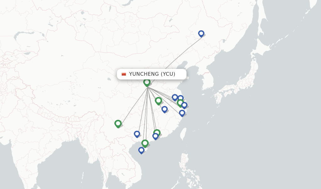 Route map with flights from Yuncheng with Shenzhen Airlines