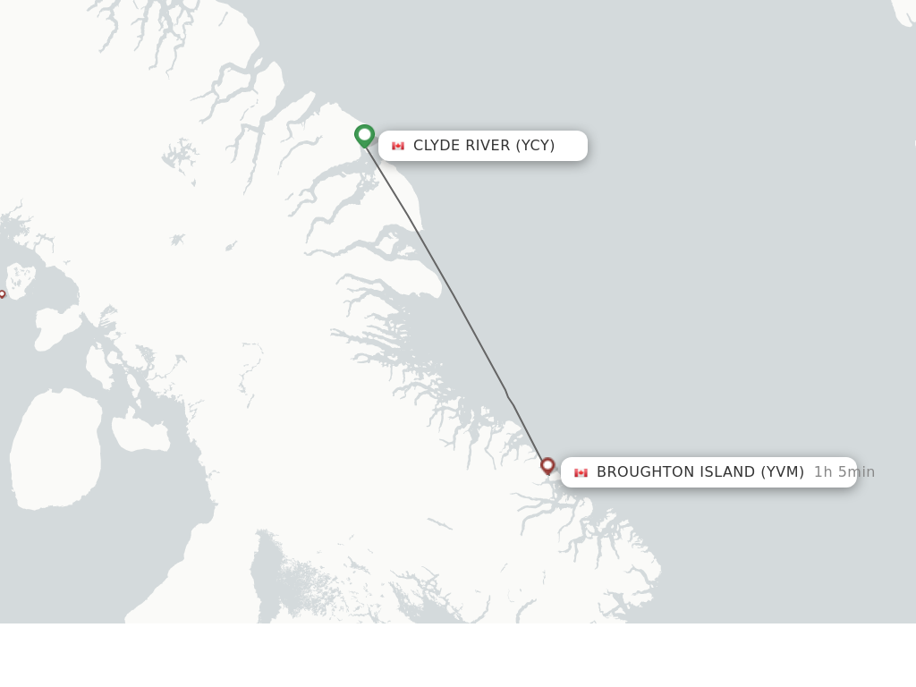 Flights from Clyde River to Qikiqtarkuaq route map