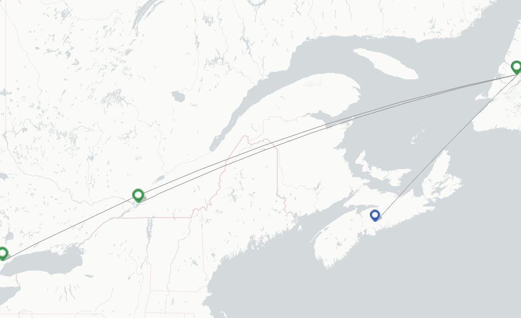Route map with flights from Deer Lake with Air Canada
